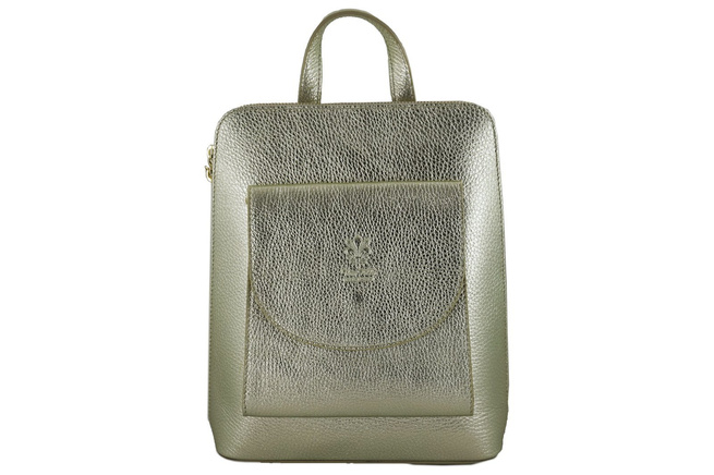 Batoh z metalizované kůže / poštovní taška 2v1 - tmavě zlatá