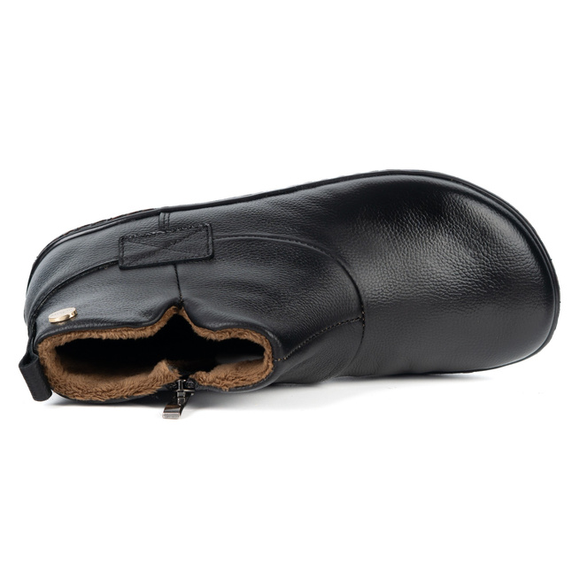 Buty damskie zimowe barefoot skórzane Z-B07 czarne licowe na zamek