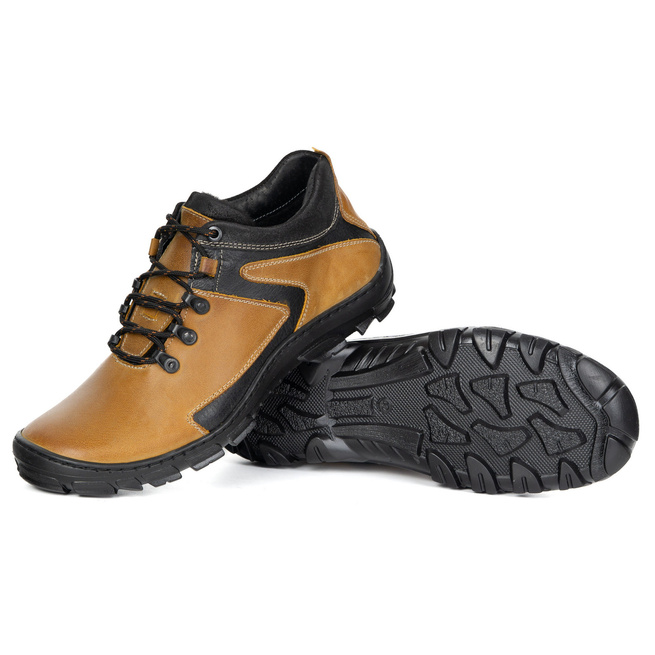 Buty trekkingowe męskie zimowe ocieplane skórzane 905KOM żółte