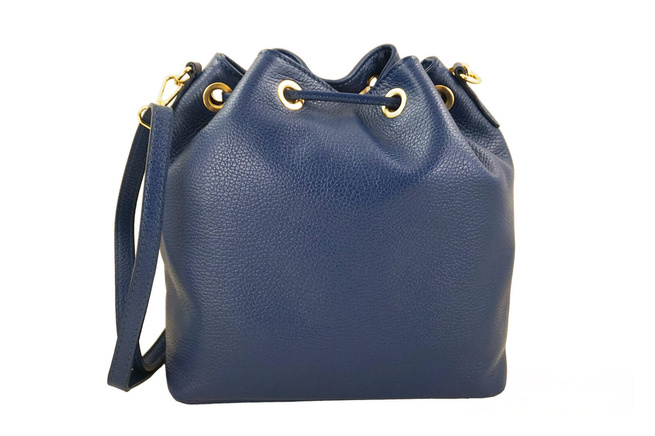 Torebka damska - worek z frędzlami - Granatowa jasna