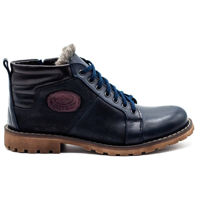 Buty męskie skórzane zimowe 865MP granatowe