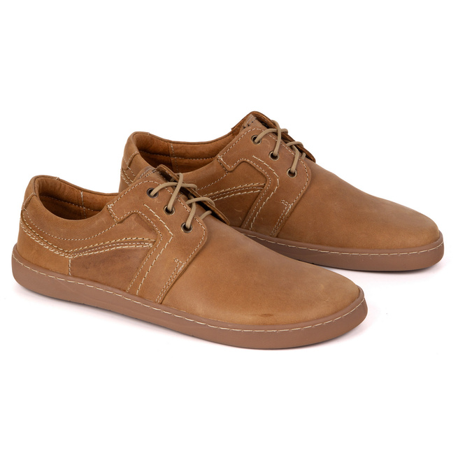 BAREFOOT Męskie buty skórzane sznurowane minimalistyczne 115KZ jasno brązowe