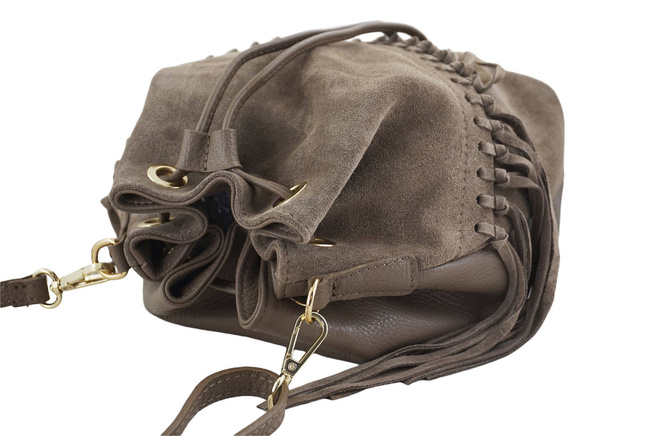 Torebka skórzana boho style - Beżowa ciemna