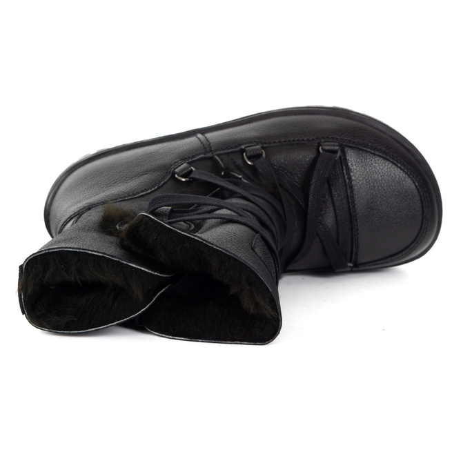 Botki damskie BAREFOOT skórzane 1802POL czarny+baran