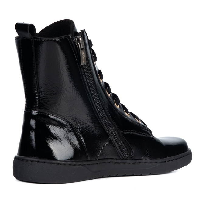 Buty damskie barefoot zimowe skórzane Olivier Liv 1303 ocieplane lakier czarne 