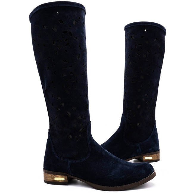 Dámské prolamované boty FLOWERS navy blue