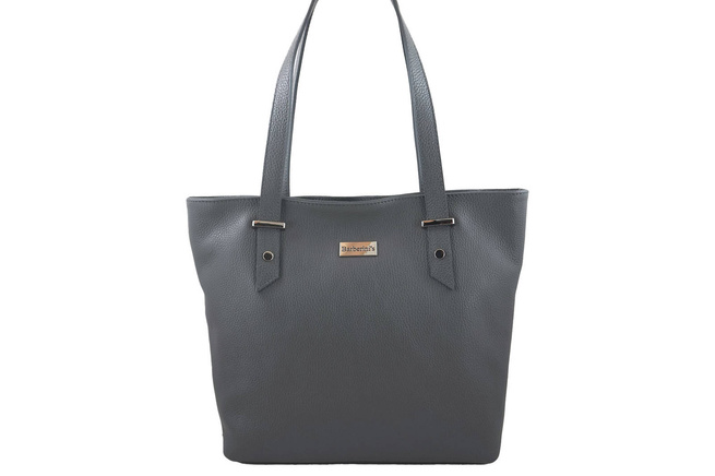Shopper bag - Włoska duża torebka miejska skórzana - Szara ciemna