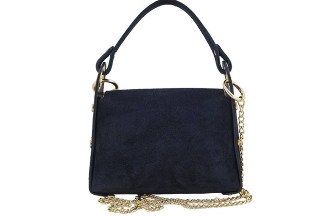 Semišová kabelka se zlatými doplňky - tmavě modrá