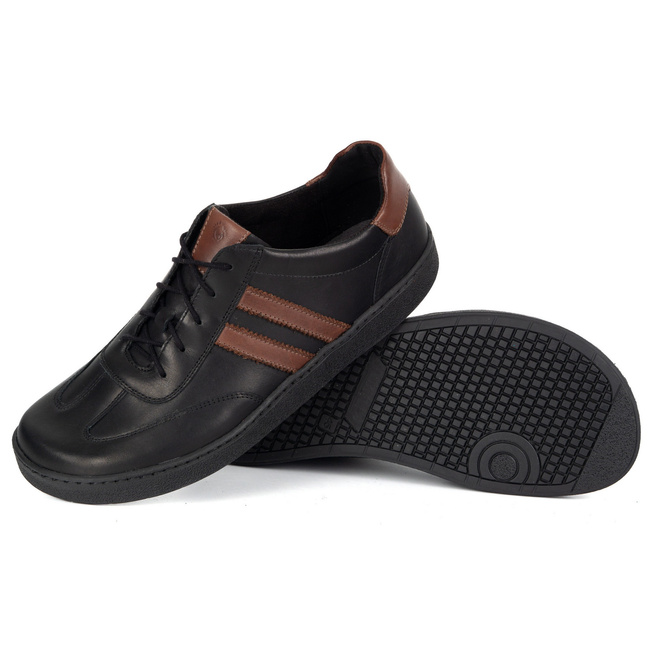 Buty męskie casual skórzane sznurowane BAREFOOT FRIENDLY 1290 czarne z brązem