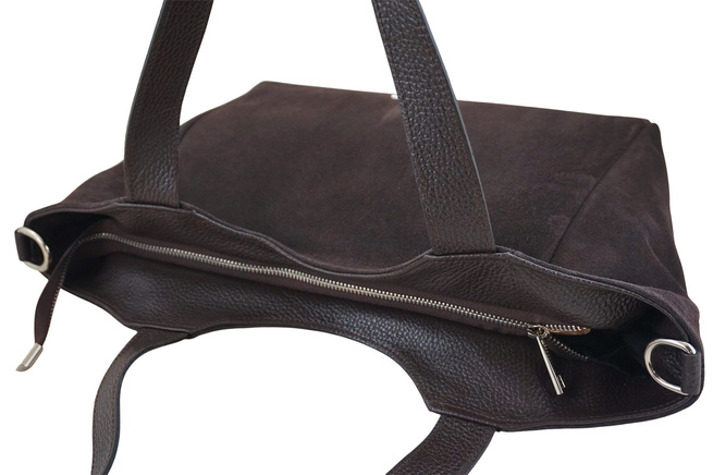 Torebka damska zamszowa typu worek - Brązowa ciemna