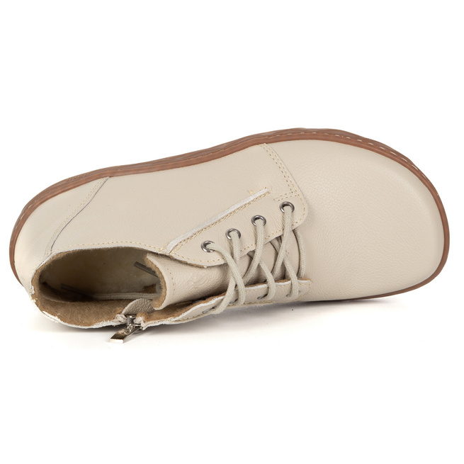 Dámská kožená lehce zateplená kotníková obuv BAREFOOT se zipem 787/2 béžová