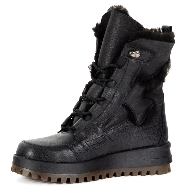 Černé sněhule1775 POL kůže zateplené přírodní vlnou