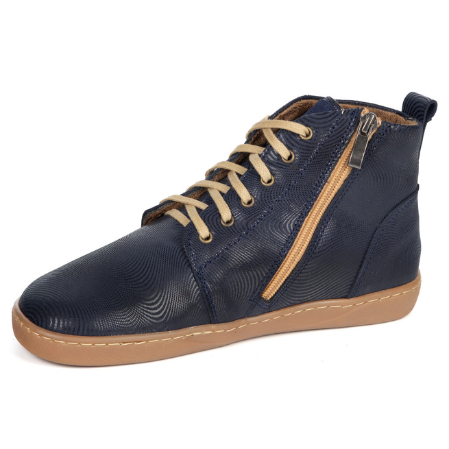 Buty damskie zimowe barefoot skórzane Z-B04 wzór niebieskie