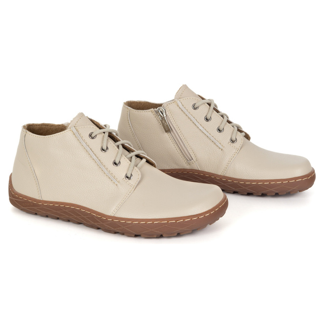 Dámská kožená lehce zateplená kotníková obuv BAREFOOT se zipem 787/2 béžová