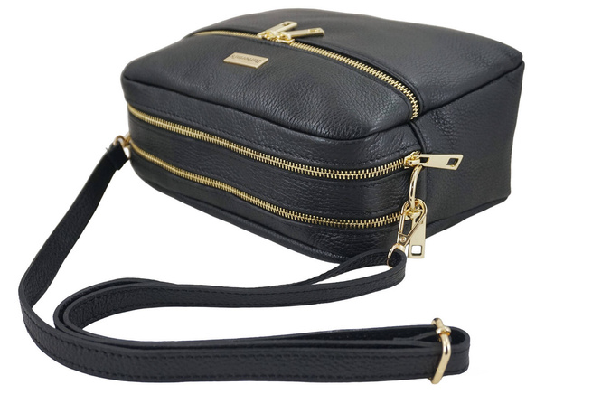 Pojemna torebka skórzana dwukomorowa - Czarna