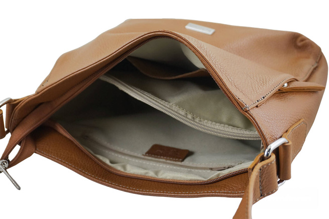 Praktyczna torebka skórzana z kieszeniami - Brązowa jasna