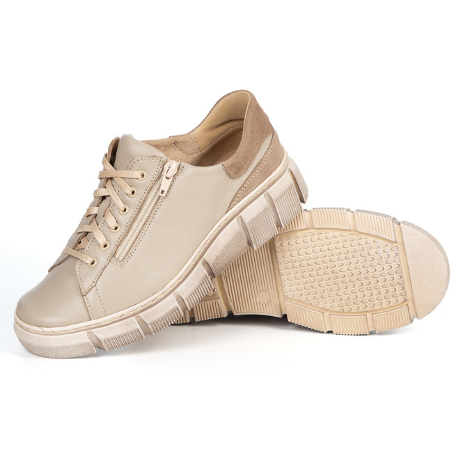 Półbuty damskie sneakersy skórzane 0663W beżowe