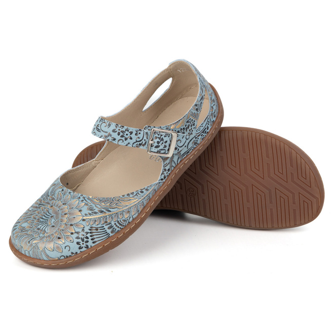 Dámská kožená obuv barefoot s potiskem 1284 modrá
