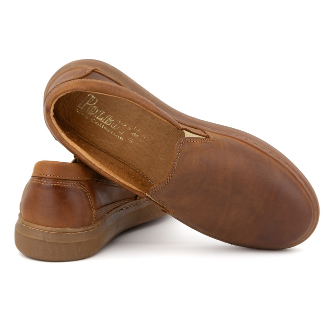 Buty męskie wsuwane ze skóry naturalnej POLBUT 2124 camel
