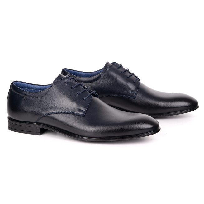 Buty męskie skórzane wizytowe Olivier 484 granatowe – klasyczne półbuty derby