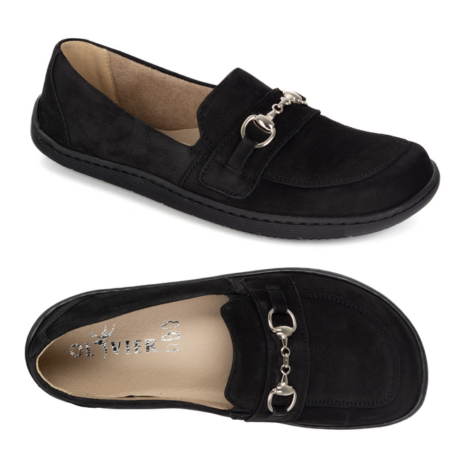 Barefoot damskie mokasyny skórzane minimalistyczne 1288AR czarny nubuk