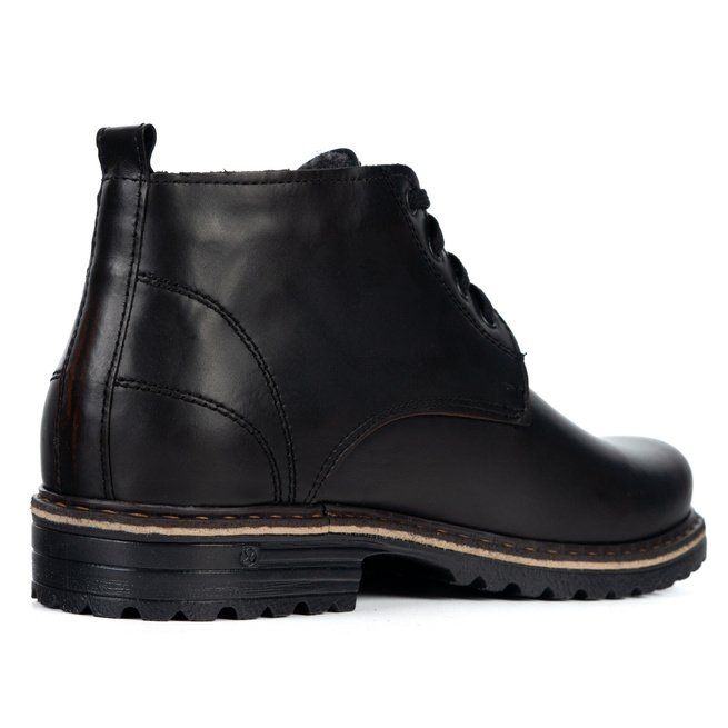 Trzewiki męskie z naturalnej skóry POLBUT 2119S zimowe obuwie miejskie czarne z brązem
