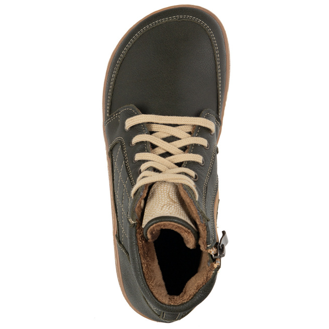 Buty damskie zimowe barefoot skórzane Z-B05 zielone