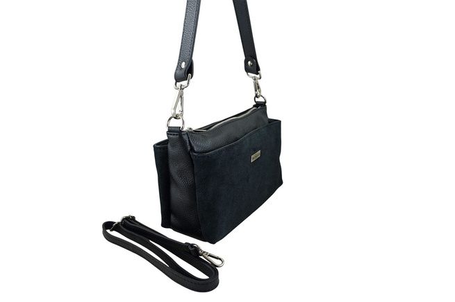 Prostorná poštovní taška z kůže a semiše - černá