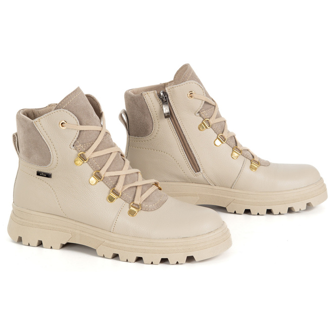 Botki damskie skórzane 1692POL beżowe licowe