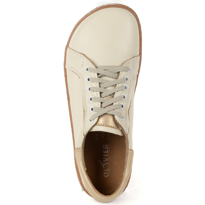 Aura: krémové dámské kožené tenisky naboso | Pohodlné boty s plochou podrážkou