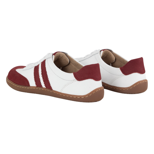 BAREFOOT dámské kožené minimalistické boty 1287 bílé s vínovým nubukem tenisky