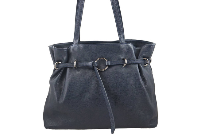 Duża torebka skórzana na ramię - Granatowa