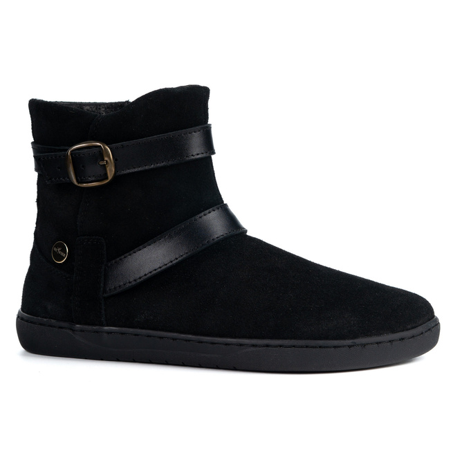 Zimowe botki barefoot skórzane Jasper zamszowe zero drop czarne