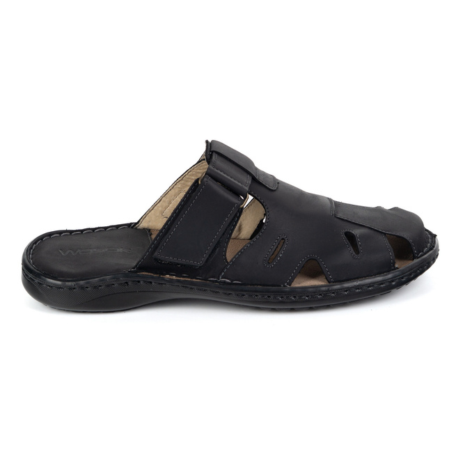 Wasak pánské kožené žabky na suchý zip 0223W black