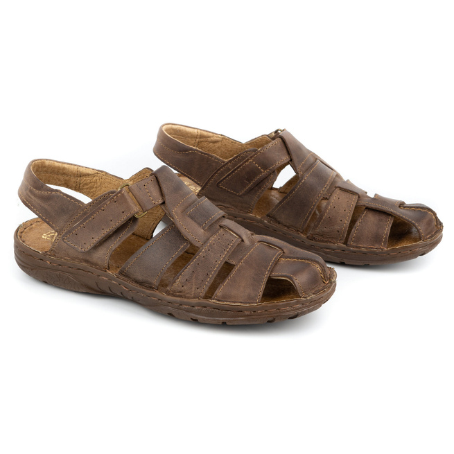 Pánské kožené sandály na suchý zip 211 hnědé