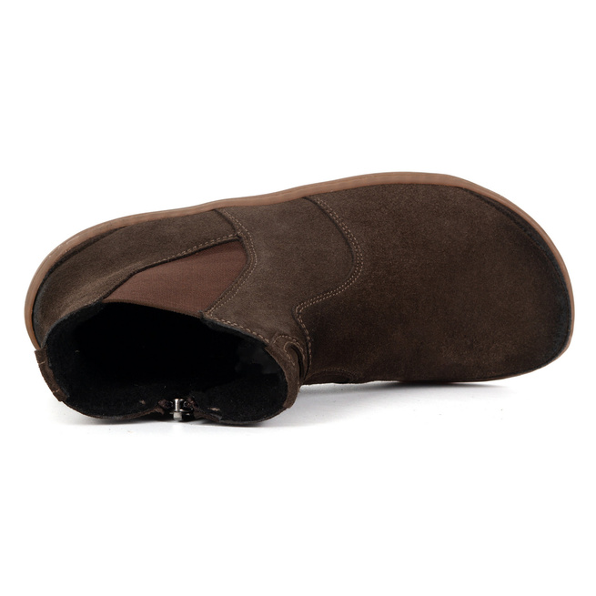 Damskie buty barefoot sztyblety z zamkiem ocieplane 1263 brązowe welur