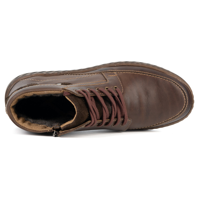 Trzewiki męskie ocieplane 964 K-38 brązowe skórzane wiązane na zamek