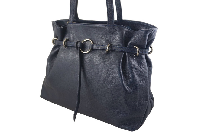 Duża torebka skórzana na ramię - Granatowa