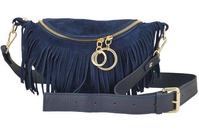 Saszetka nerka damska zamszowa - Granatowa