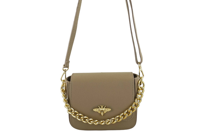 Módní kožená kabelka se zlatým řetízkem - béžová