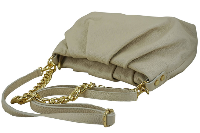 Marszczona torebka z łańcuszkiem - Beżowa jasna