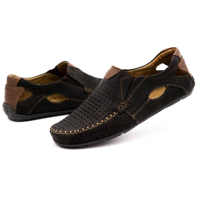 Pánská kožená mokasínová obuv 901 letní černá s hnědou