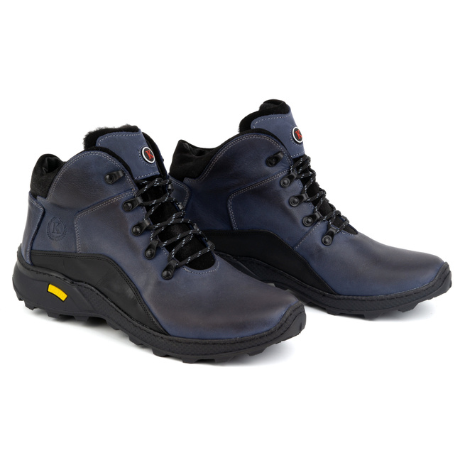 Pánské zimní kožené boty 903K navy blue