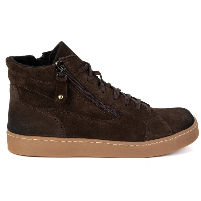 Damskie minimalistyczne buty skórzane zimowe barefoot 1261 brązowe