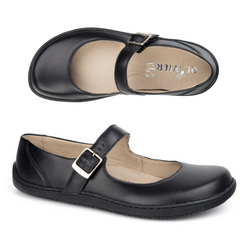 Baleriny barefoot damskie Olivier 1286 – skórzane buty z klamerką do codziennych i eleganckich stylizacji czarne lico