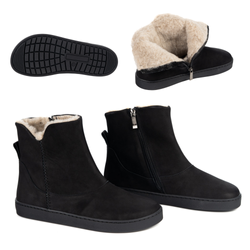 Botki damskie barefoot Olivier Marisol, skóra naturalna, wełna merino czarne