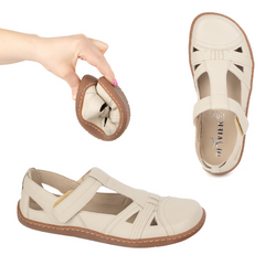 Buty damskie BAREFOOT Ultralekkie półsandały Olivier 1285 na rzep beżowe