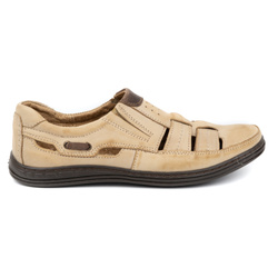 Buty męskie skórzane ażurowe 06 na lato beżowe