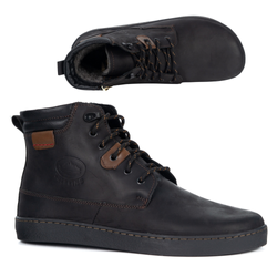 Buty męskie barefoot zimowe skórzane ocieplane szerokie 755MP czarne