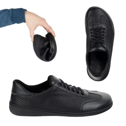 Buty męskie barefoot minimalistyczne skórzane 0742WK czarny tłoczony na czarnym spodzie